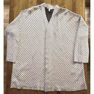 Eileen Fisher Silk-Blend Open Front Cardigan Black White Chevron Lagenlook L/G